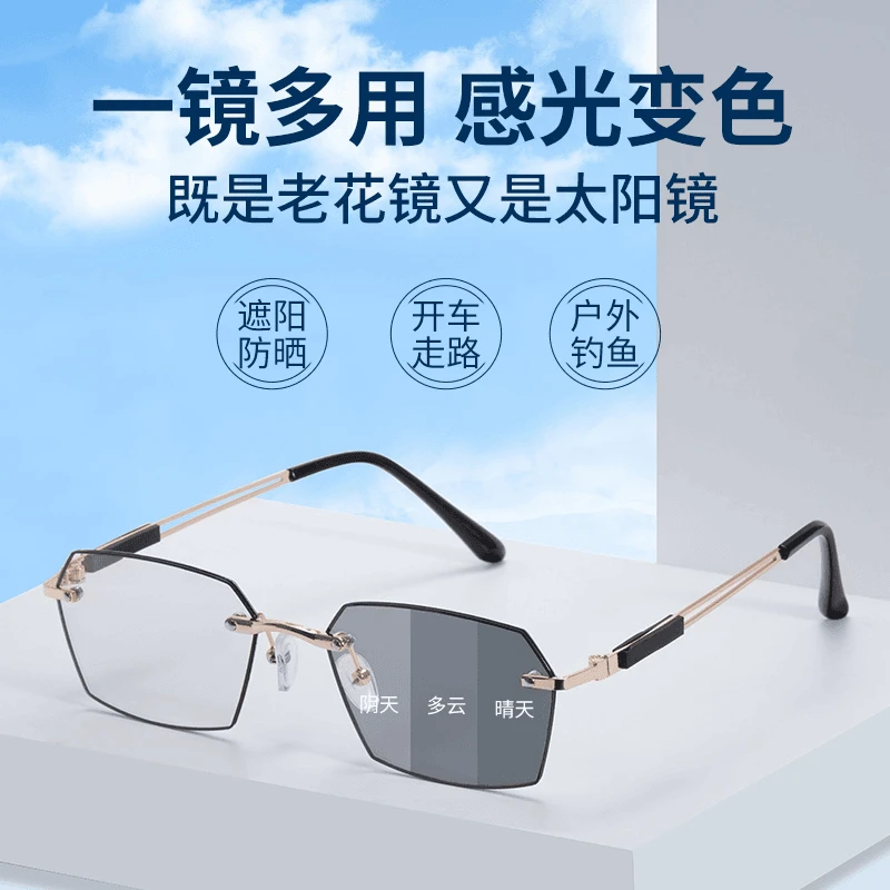 【升级款变色老花镜】高端时尚防蓝光高颜值金属黑框设计遮阳N