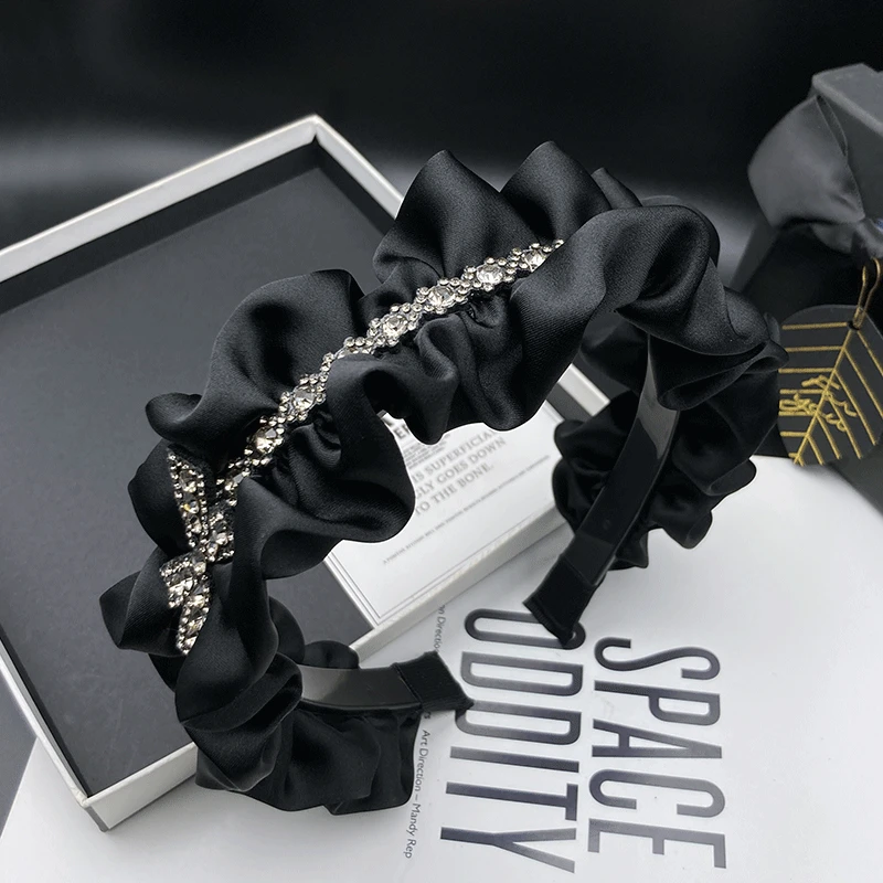 原创设计  宽边高颅顶褶皱显发量发卡发箍轻奢蝴蝶结镶钻时尚头箍