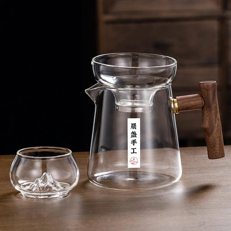 耐高温玻璃高档公道杯分茶器大号茶海木把公杯功夫茶具过滤泡茶器