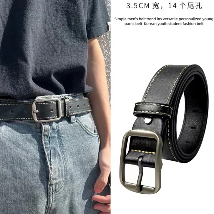 针扣皮带男士 韩版时尚年轻人港风潮流ins简约牛仔裤腰带百搭腰带