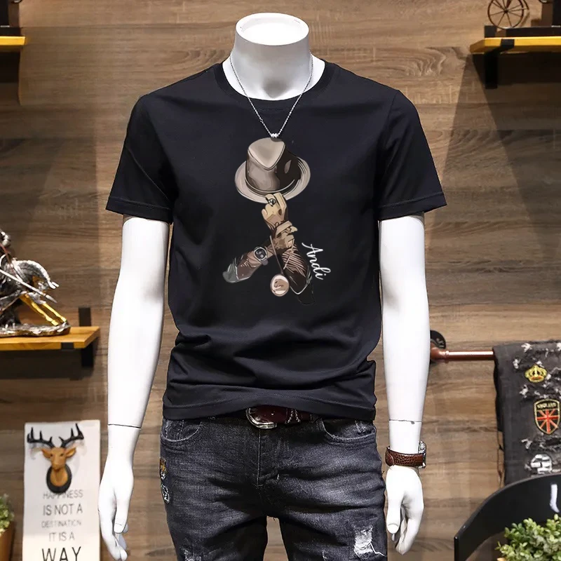 2024新款半袖休闲高档男士短袖t恤夏季新疆纯棉体恤潮牌百搭上衣