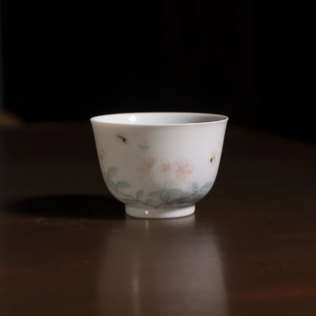 釉上彩纯手工手绘花卉纹敞口杯仿古泥珐琅彩陶瓷茶杯家用主人杯