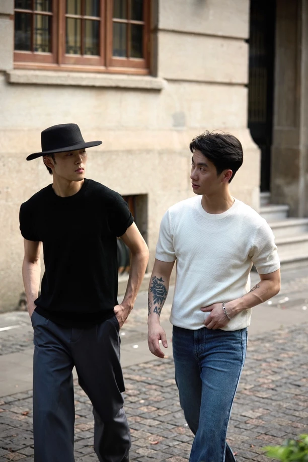 Z8908 何记港风/春夏圆领短袖针织衫T恤