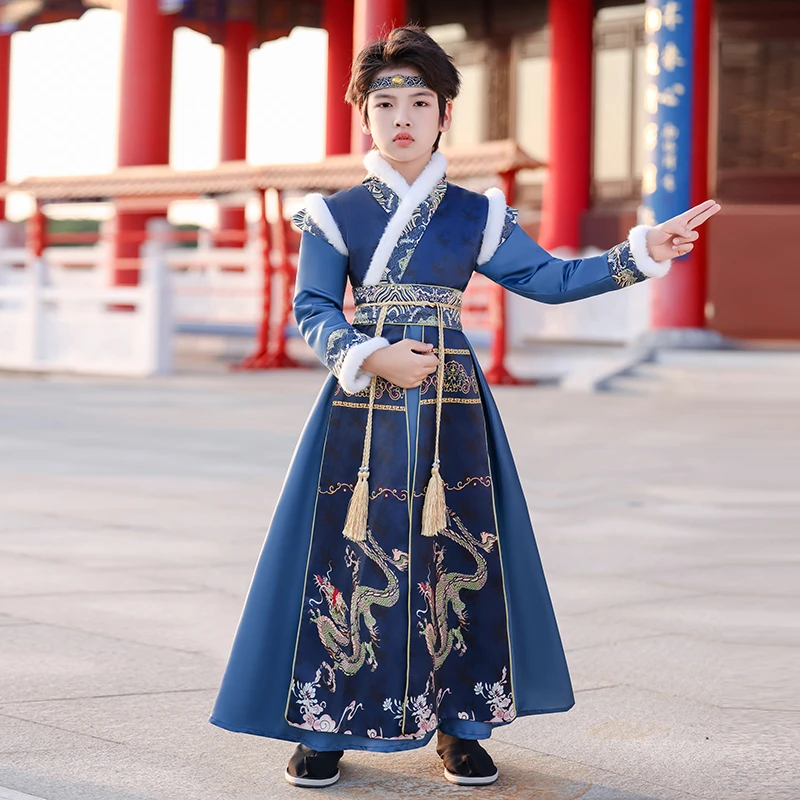 儿童汉服冬款新款加厚汉服男童拜年服冬装汉服节日拍照摄影演出服