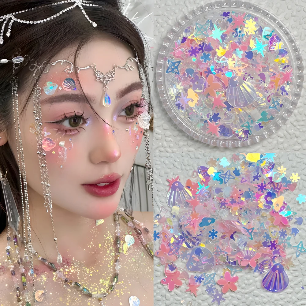 脸上化妆脸部贴脸饰品美人鱼贝壳鱼鳞人鱼眼妆亮片女童舞台妆写真