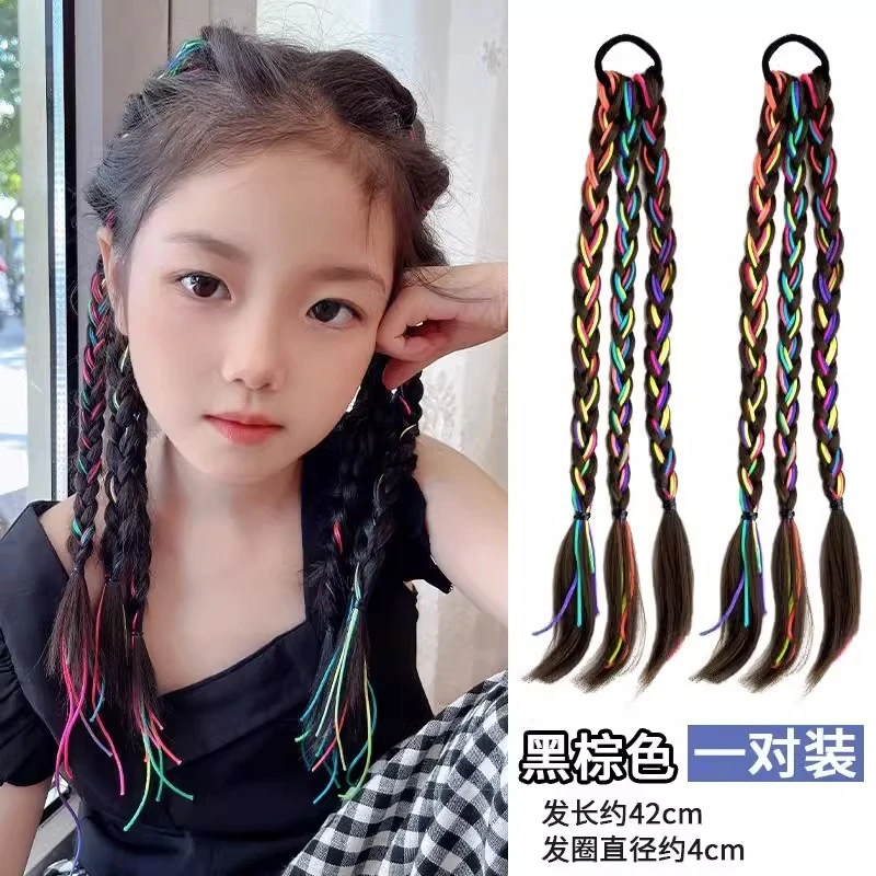 女童爵士舞假发辫子拳击麻花辫彩绳 女孩嘻哈彩色脏脏辫头绳发饰