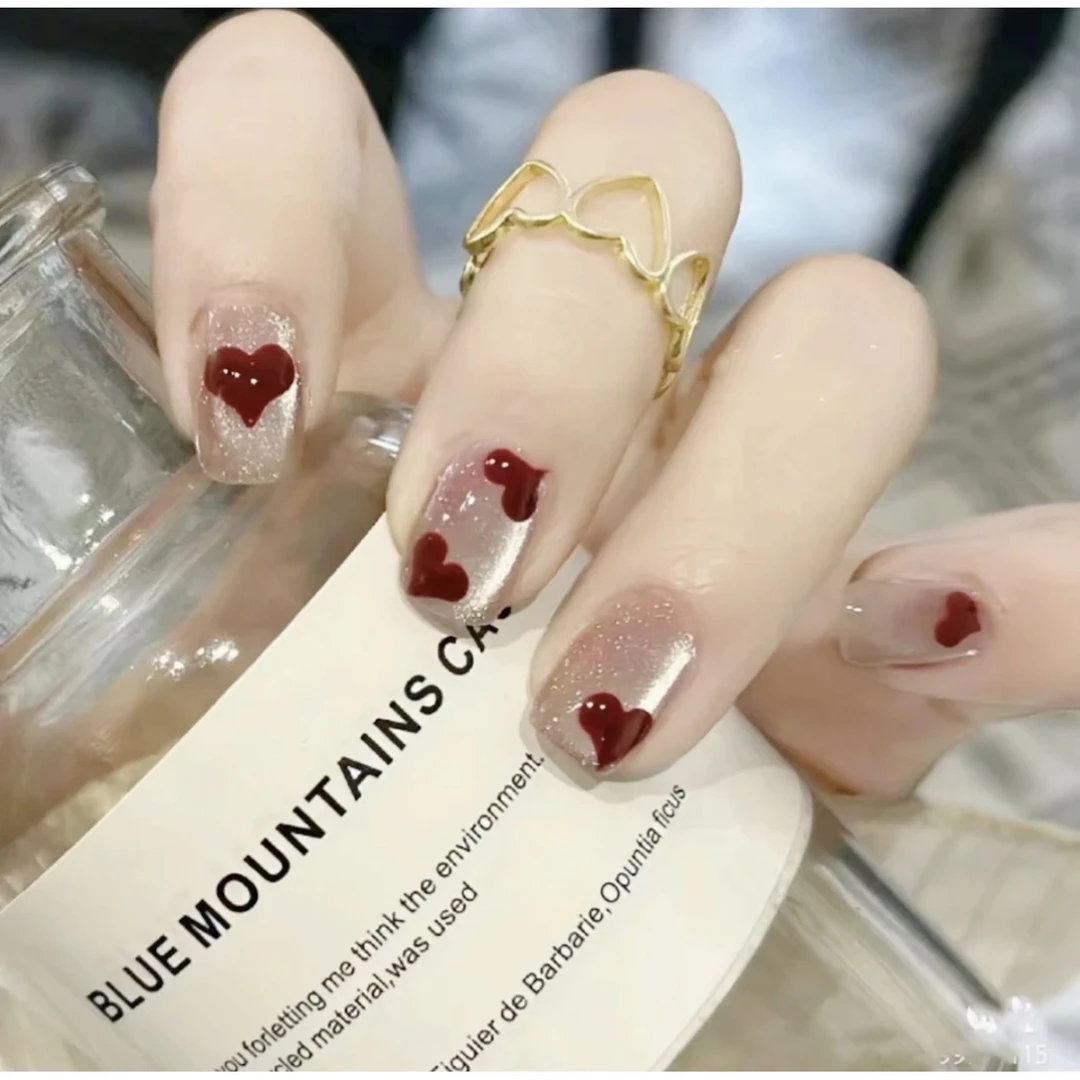 5号海派甜心猫眼秋冬气质爱心穿戴美甲30片全尺码