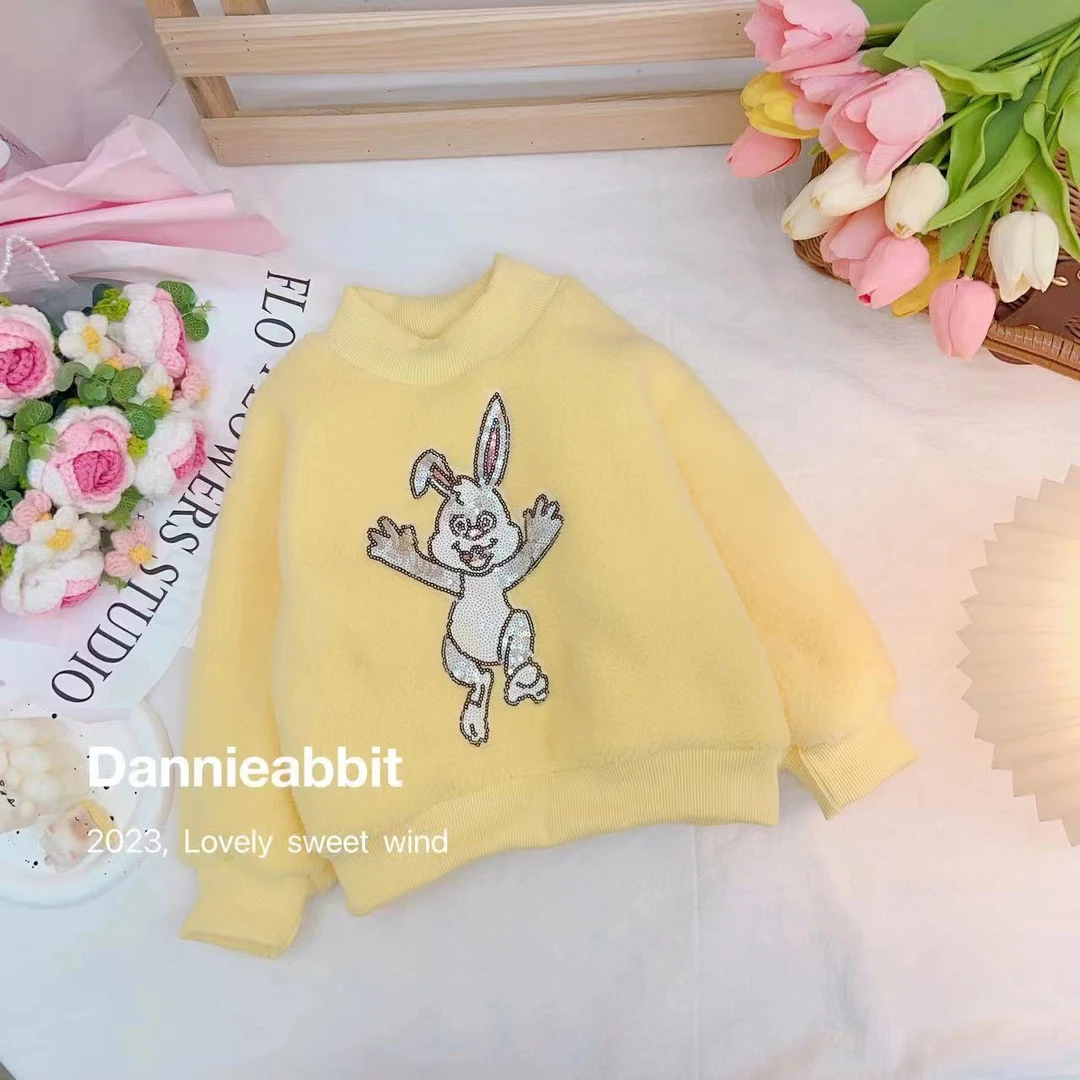 冬款新款女童简约可爱小兔子休闲加绒卫衣.D-CD973