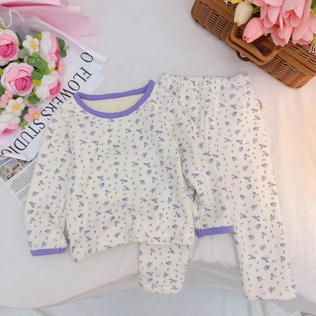 冬款新款女童甜美碎花加绒家居服套装D-FC982