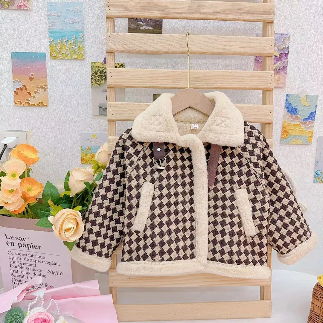 冬款新款女童韩版洋气格子加绒短款外套.D-ZK18