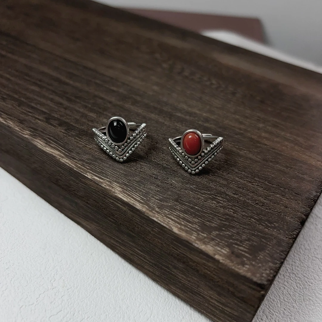 925银树脂戒指 纯银民族风戒指