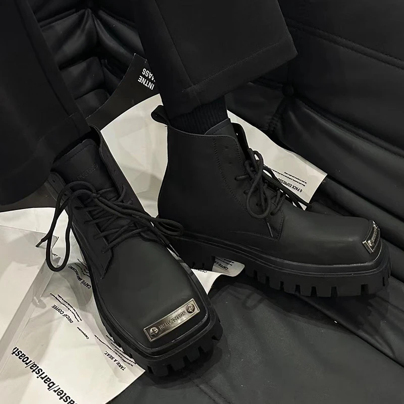 HUALUN Design秋冬马丁靴男款休闲高帮增高皮鞋切尔西鞋子YH6819