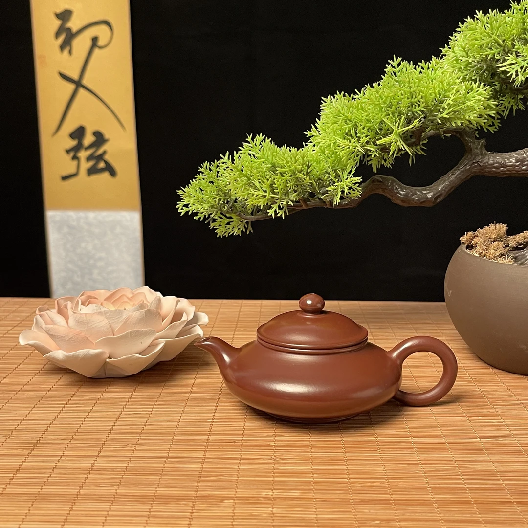 110ML虚扁壶潮州原矿紫泥黑金刚原矿纯手工拉胚全手工制作