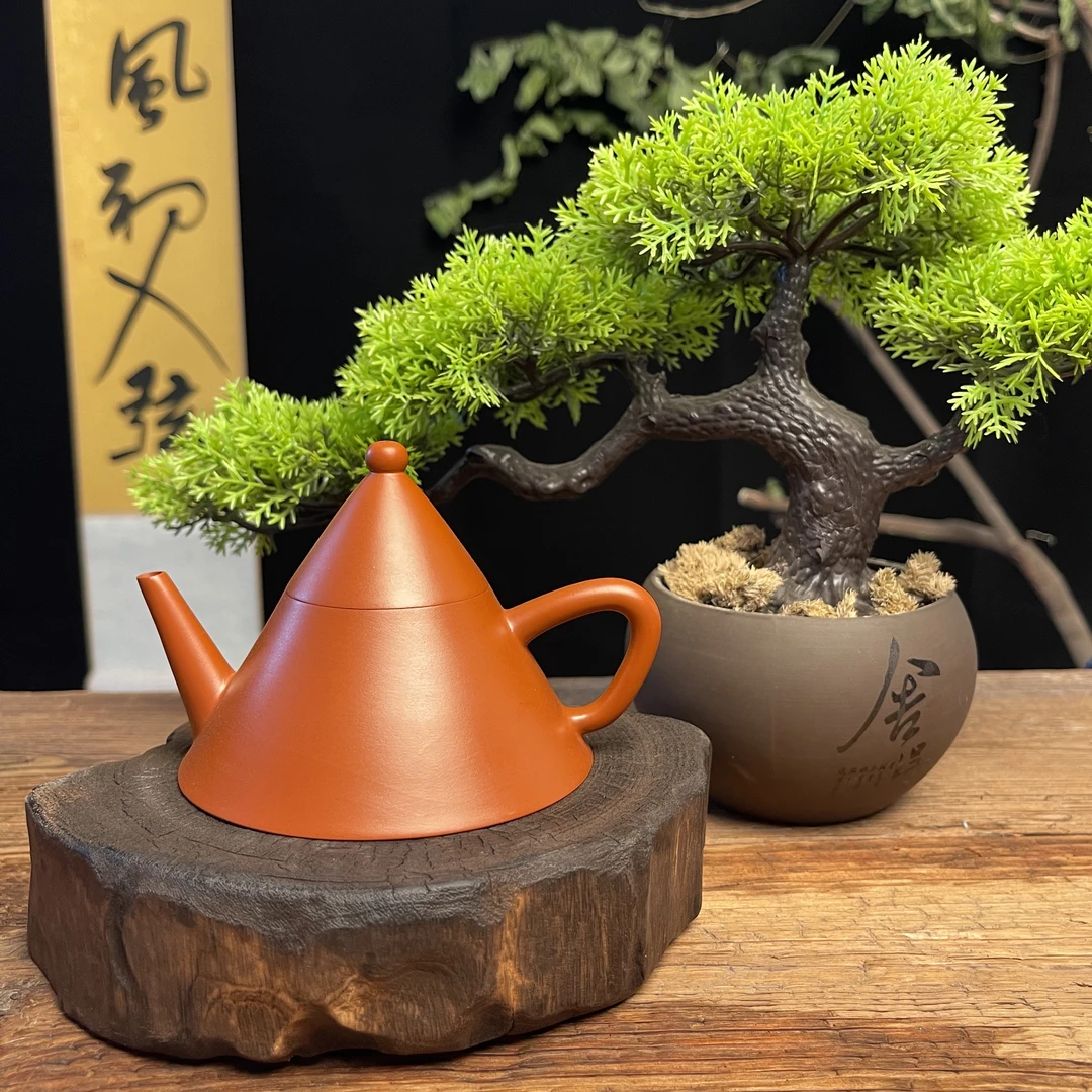 110ml潮州手拉壶朱泥全手工金字塔贪乐壶纯手工红泥紫砂壶茶壶