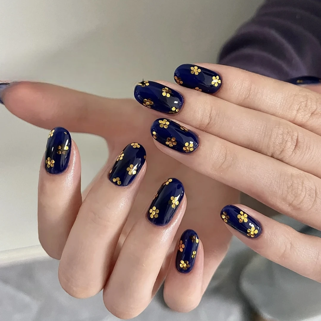 【蓝金小花】现货 显白 掐丝珐琅花瓶感 纯手工穿戴甲