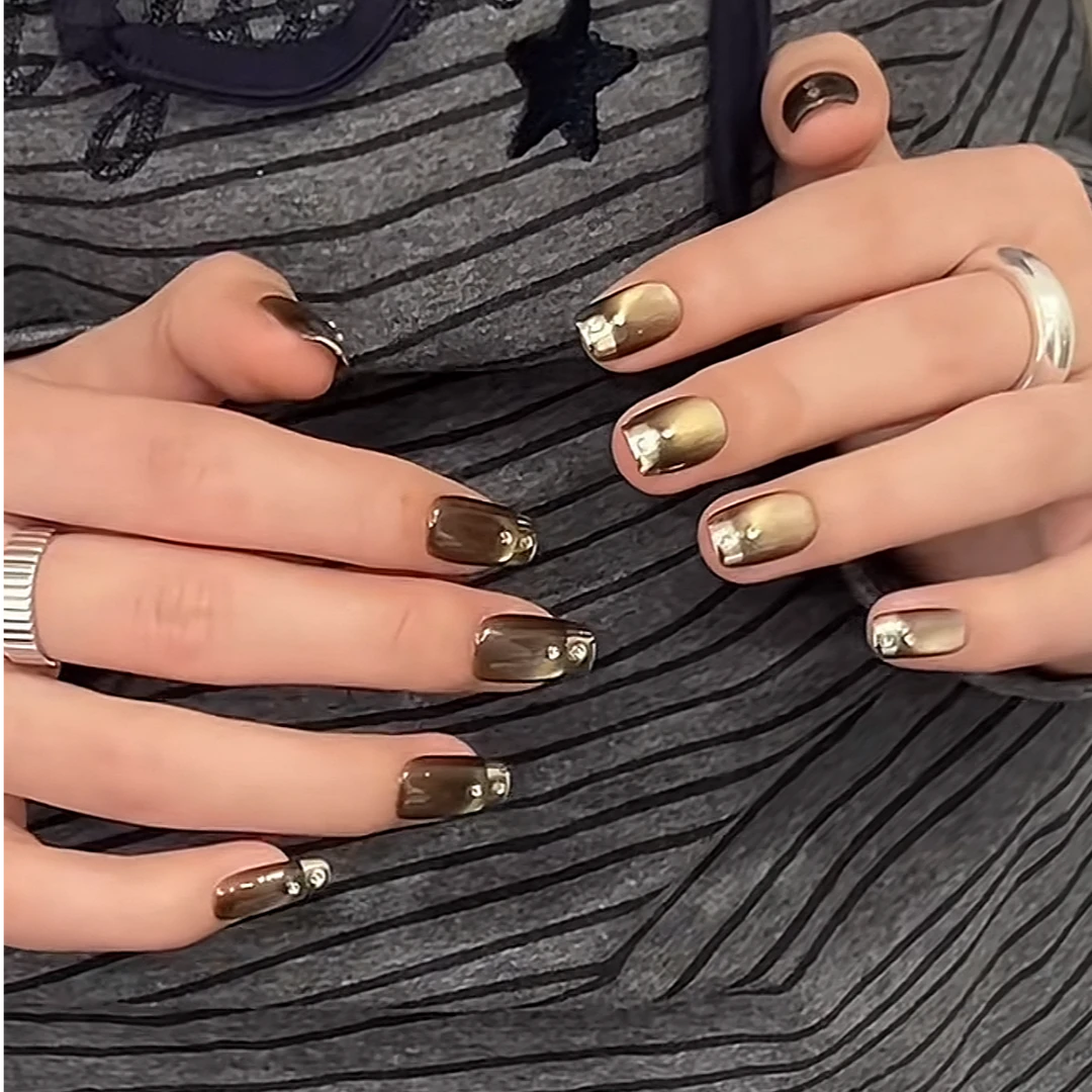 【五金女孩】现货NO补甲知性风不锈钢 猫眼穿戴甲 纯手工穿戴甲