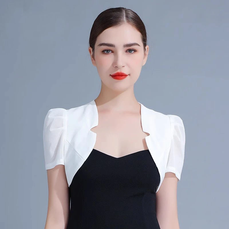 白色小坎肩女外套短款夏季高级感短袖开衫配吊带裙的小披肩外搭薄