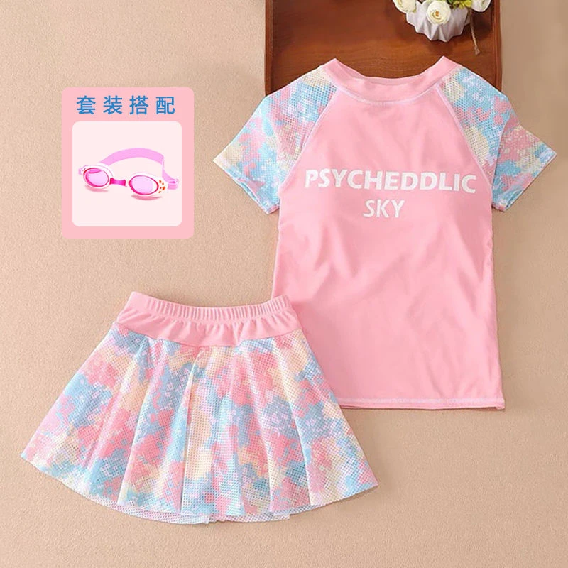 儿童泳衣女孩女童裙式分体平角裤小中大童小公主洋气宝宝可爱泳装