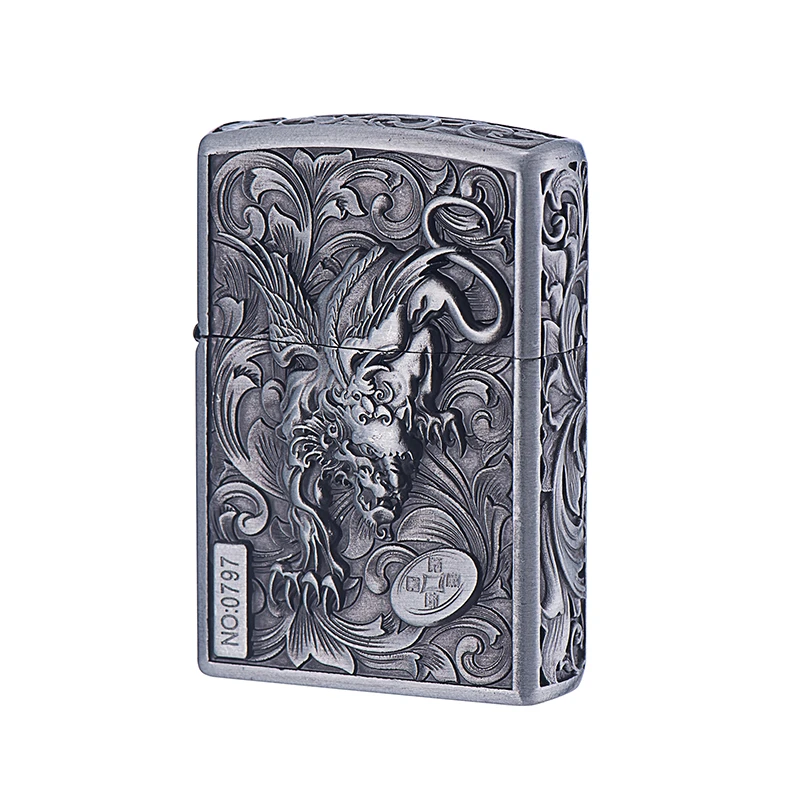 新款防风煤油打火机男士浮雕盔甲貔貅一体机贝才铯双收创意打火机