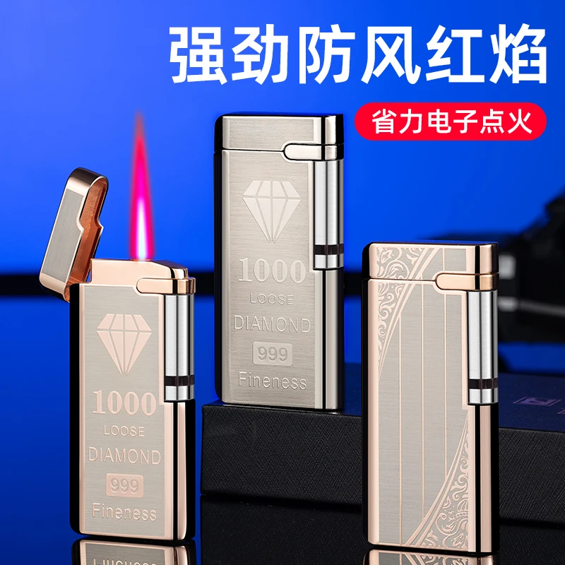 网红新款电子感应侧打防风充气打火机个性创意潮红焰男士高档火机