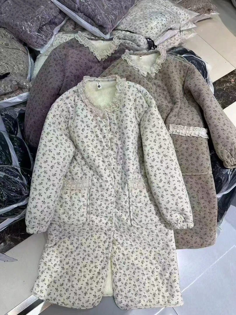 【倩家居服】原创韩系碎花冬季新品夹棉长款加厚可外家居服长袍