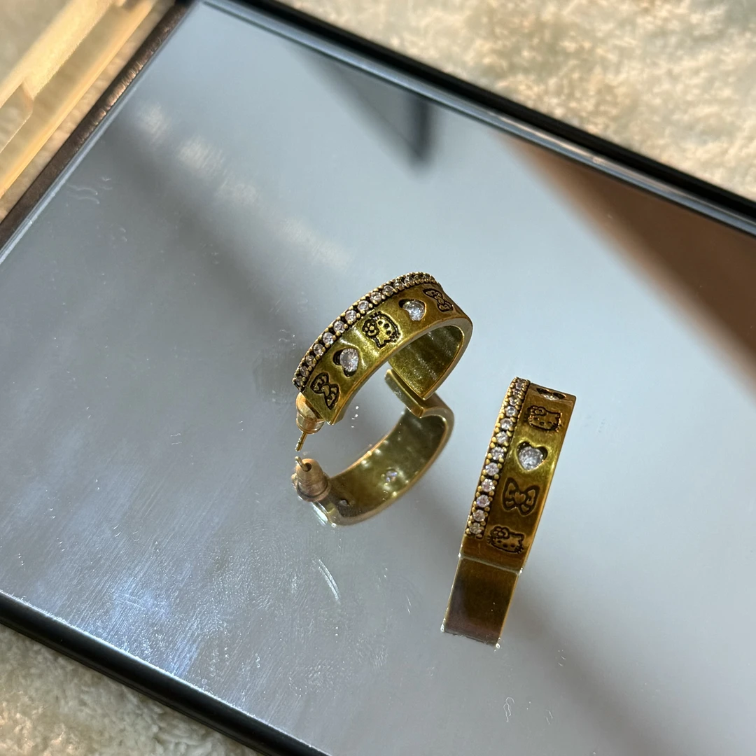 铜合金锆石耳饰 HRY0-铜合金复古可爱kitty个性耳环HRY0-544