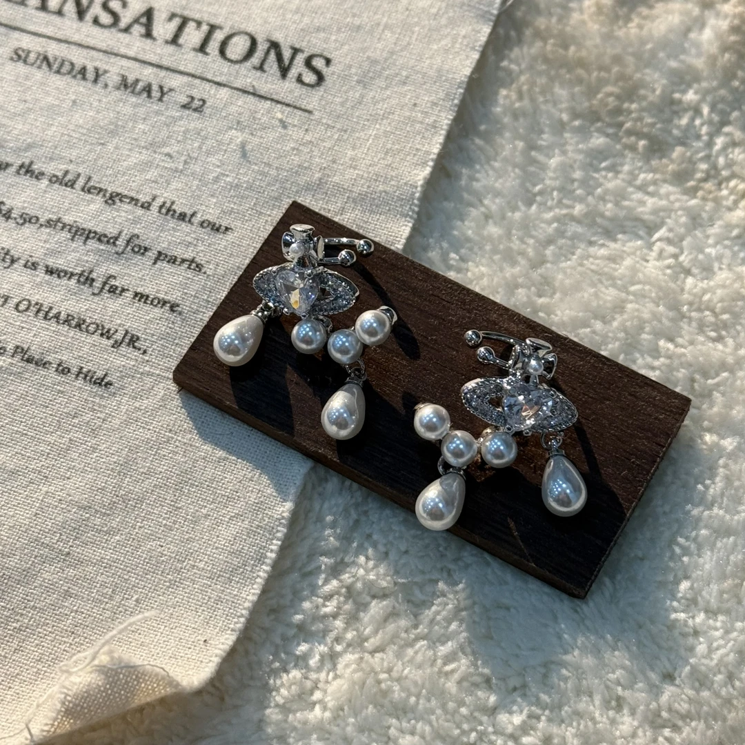 铜合金仿珍珠耳饰 HRY0-铜合金捕梦网星球轻奢耳夹HRY0-430