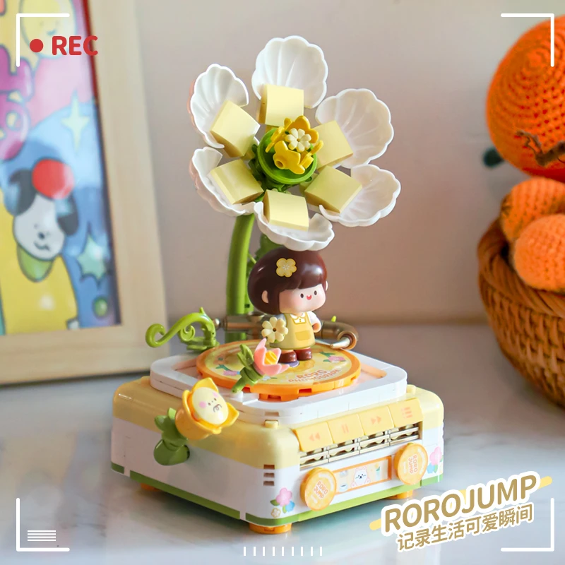 费米肉肉酱留声机小颗粒积木可爱创意潮玩摆件