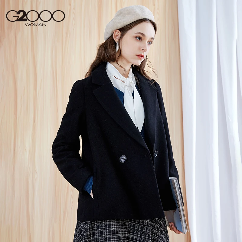 G2000商场同款女装羊毛大衣 简约一粒扣毛呢短外套女88220401