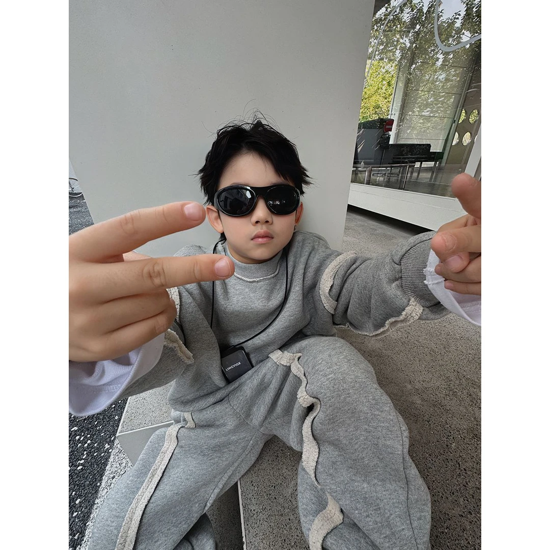 儿童加绒卫衣两件套2024冬季男童休闲卫裤加厚洋气衣服潮百搭宽松