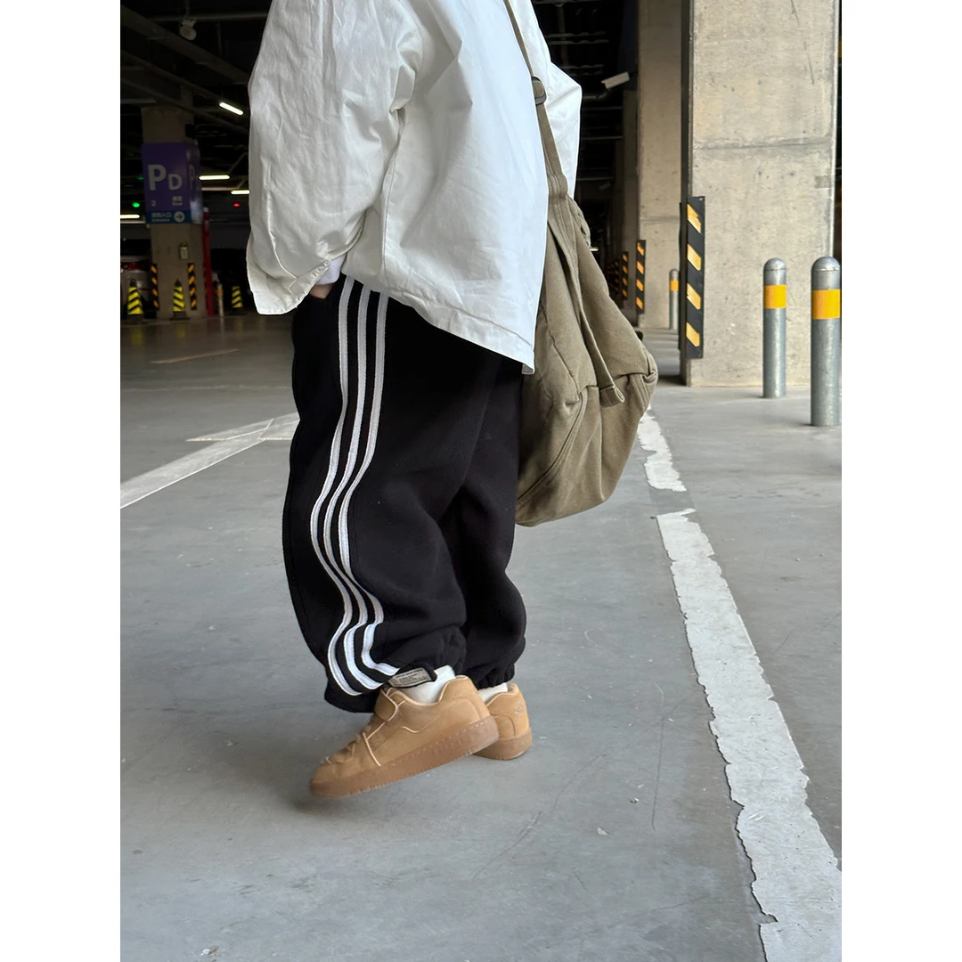 男童运动裤2024秋冬新款儿童摇粒绒束脚裤休闲美式运动潮宽松百搭