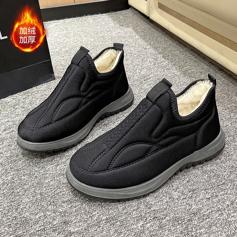 新款冬季男士加绒棉鞋外穿雪地靴一脚蹬防滑软底男靴防水男棉鞋H