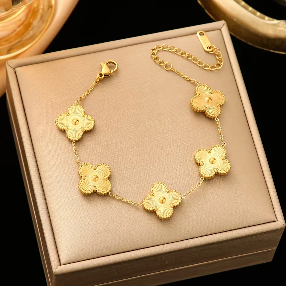 钛钢手链 镭射五花双面四叶草手链锁骨链女时尚