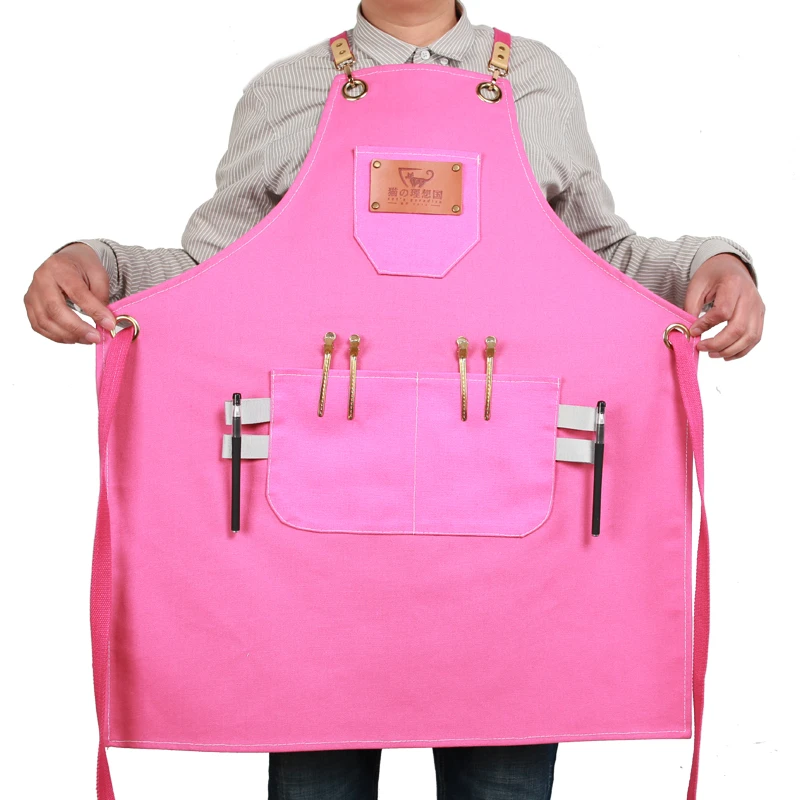 日式帆布围裙时尚防水厨房餐厅烘焙甜品奶茶花艺美甲定制logo印字