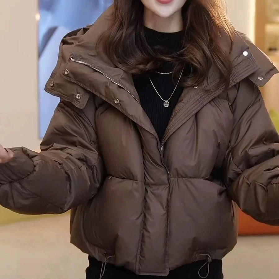 雅鹿特价白鸭绒羽绒服短款女2024冬季新款时尚宽松纯色面包服保暖