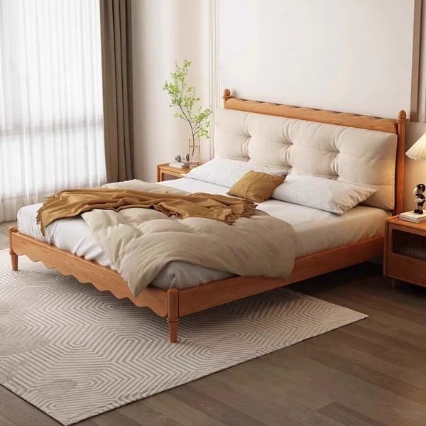 白蜡木侘寂风实木床北欧实木温莎主卧床实木软包两用双人床