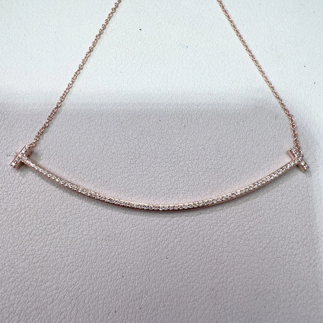 18k金窄版大号微笑钻石项链