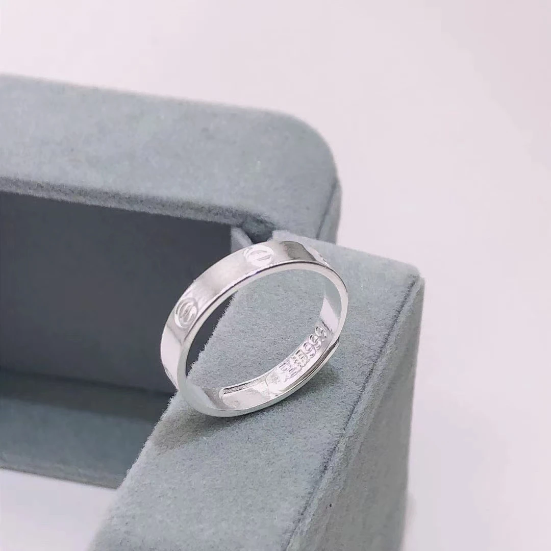 足银戒指 999纯银戒指卡家同款开口男女情侣对戒足银指环小众设计