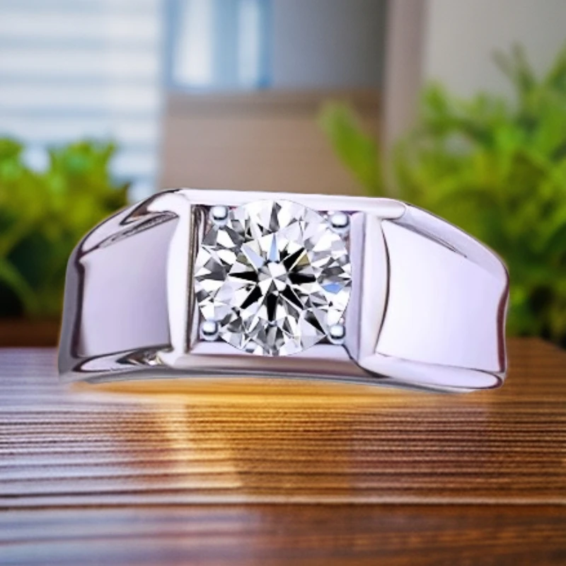 足银合成锆石戒指 纯银戒指男士男款时尚经典磨砂男戒镶嵌气质款