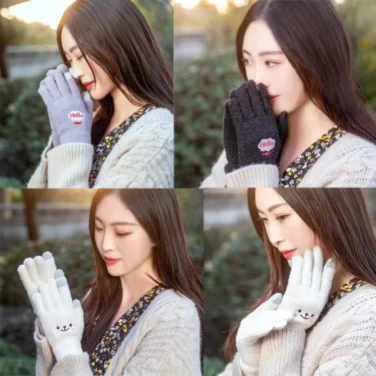 ins卡通貂绒笑脸手套冬季加绒保暖户外防寒可爱学生触屏毛绒手套