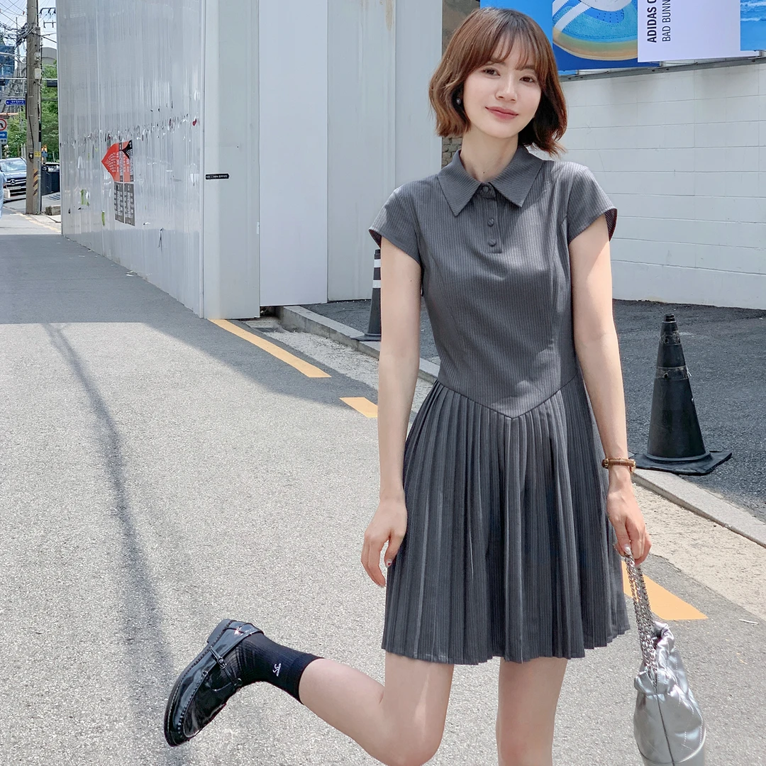 「新品」【烟色涟漪】FS406L060条纹百褶连衣裙