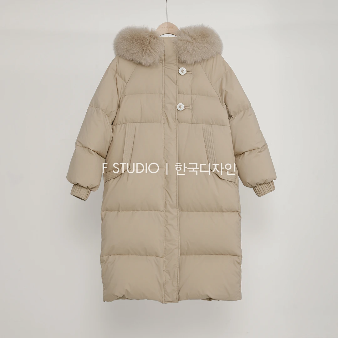 「现货」【奶茶布丁】狐狸毛圆扣羽绒服FS312W014