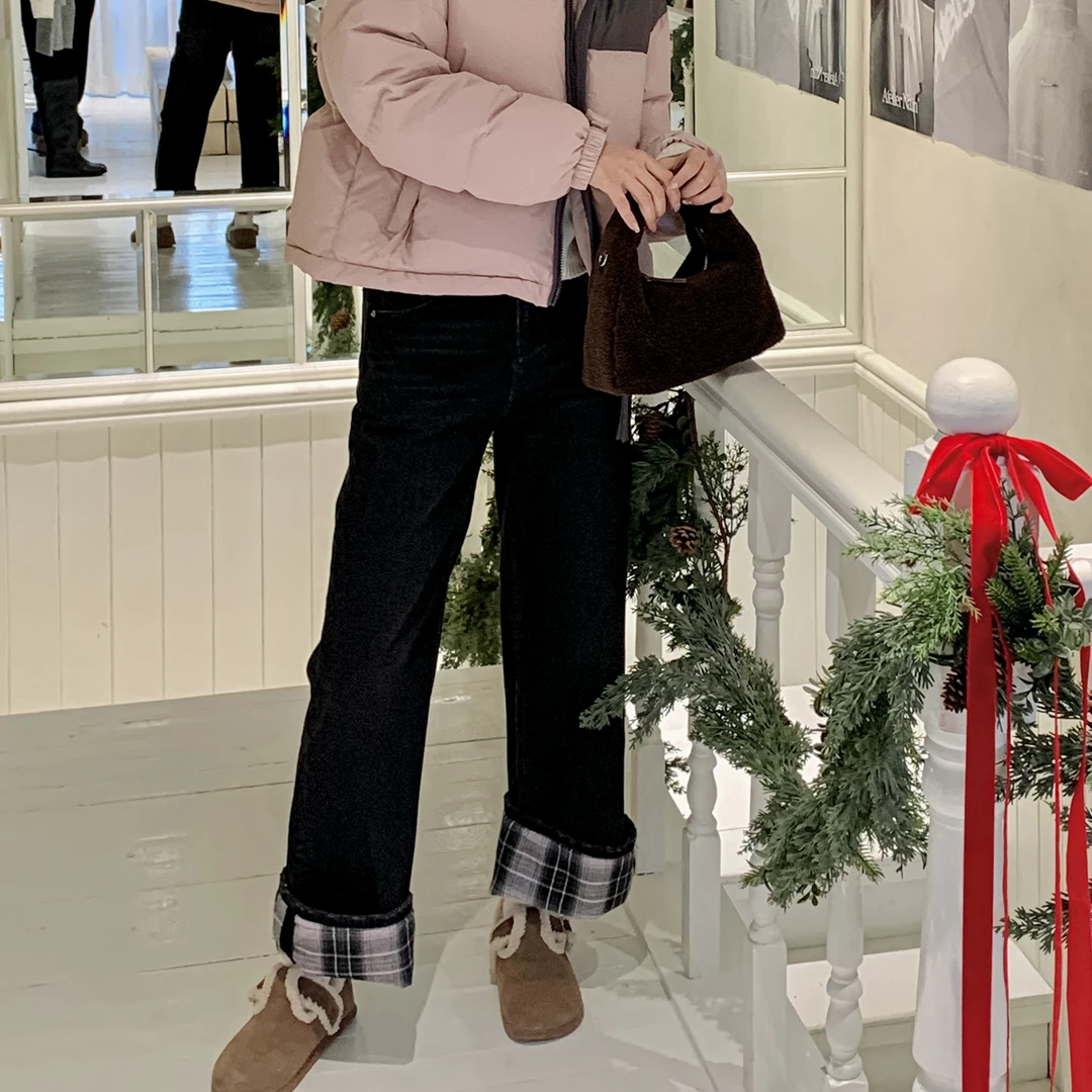 【格纹脚本】FS410X078脚口格纹牛仔裤