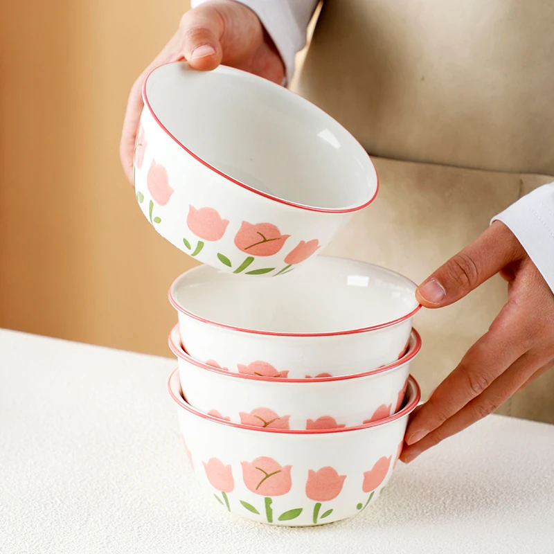 家用饭碗汤碗大号家用陶瓷碗泡面碗高颜值家庭套装4.5/5英寸小碗