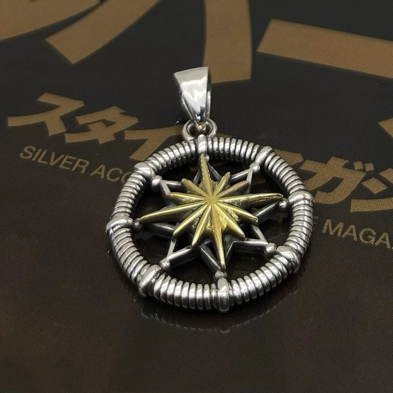 吊坠925银 s925纯银太阳简约吊坠男复古做旧项坠百搭项链女饰品