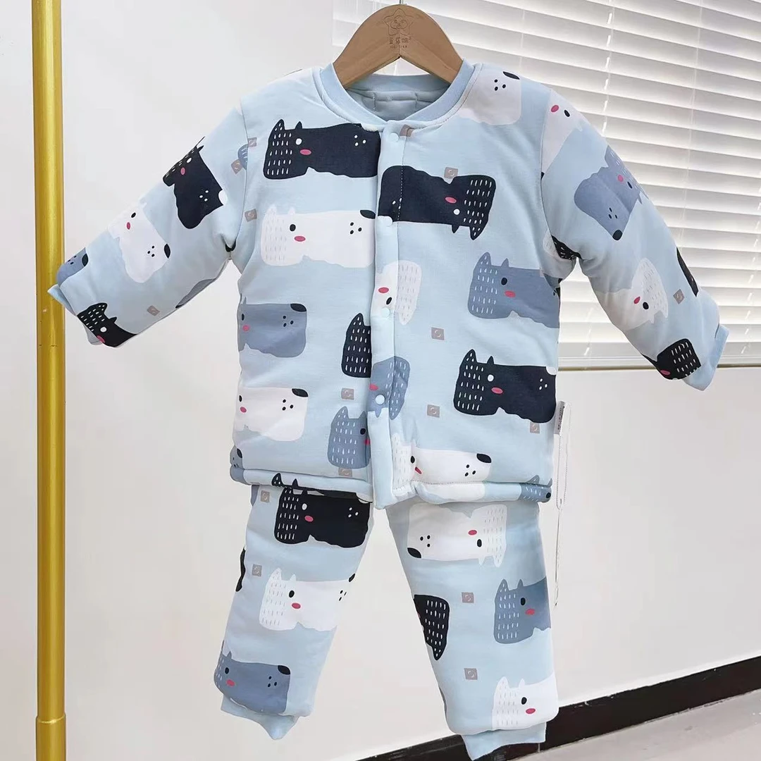 儿童棉袄棉裤套装加厚保暖卡通冬季满印冬款男宝秋冬印花女宝