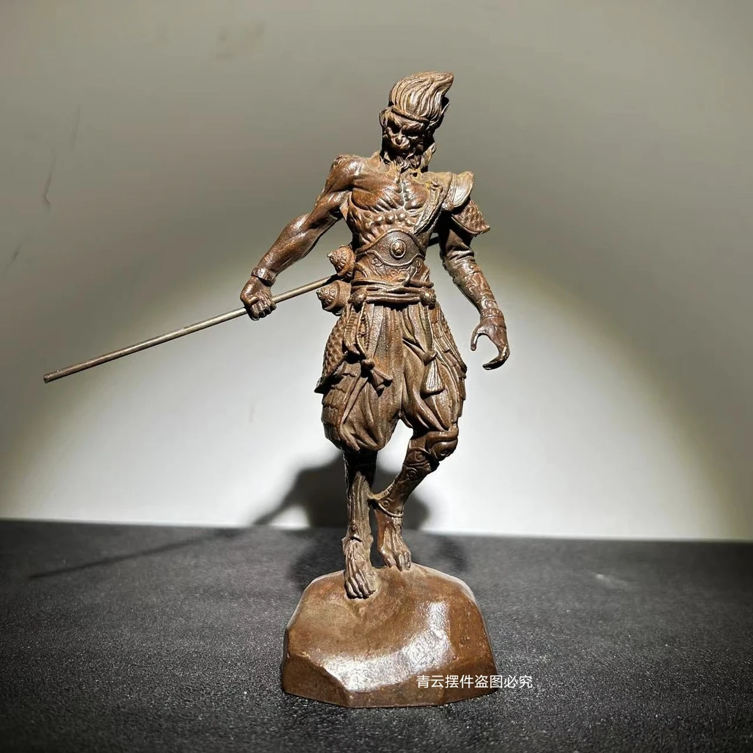 古玩仿古孙悟空实心齐天大圣斗战胜佛鱼缸摆件工艺品配红色丝绸