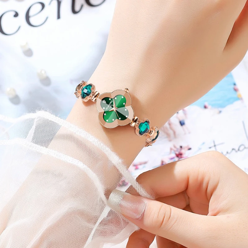 VEADONS四叶草手表珠宝女士ins石英表时尚气质情人节生日礼物女生