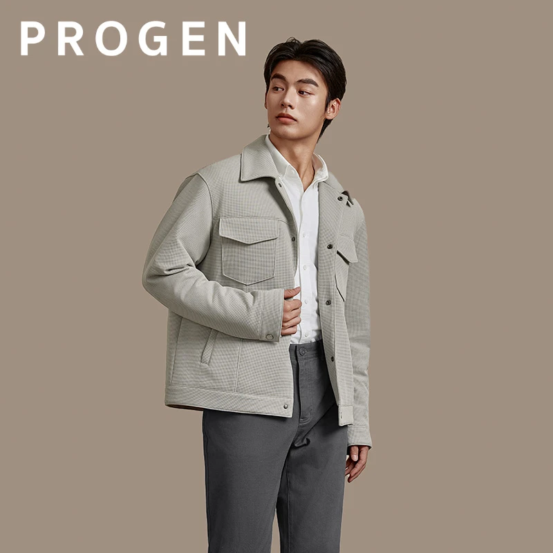 【夹克羽绒服】PROGEN/25秋冬短款秋冬季休闲翻领潮牌保暖外套