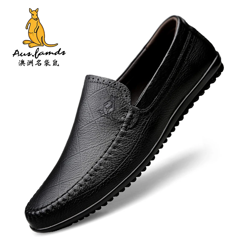 澳洲名袋鼠男鞋一脚蹬商务休闲鞋36 37小码真皮软底45 46大码皮鞋